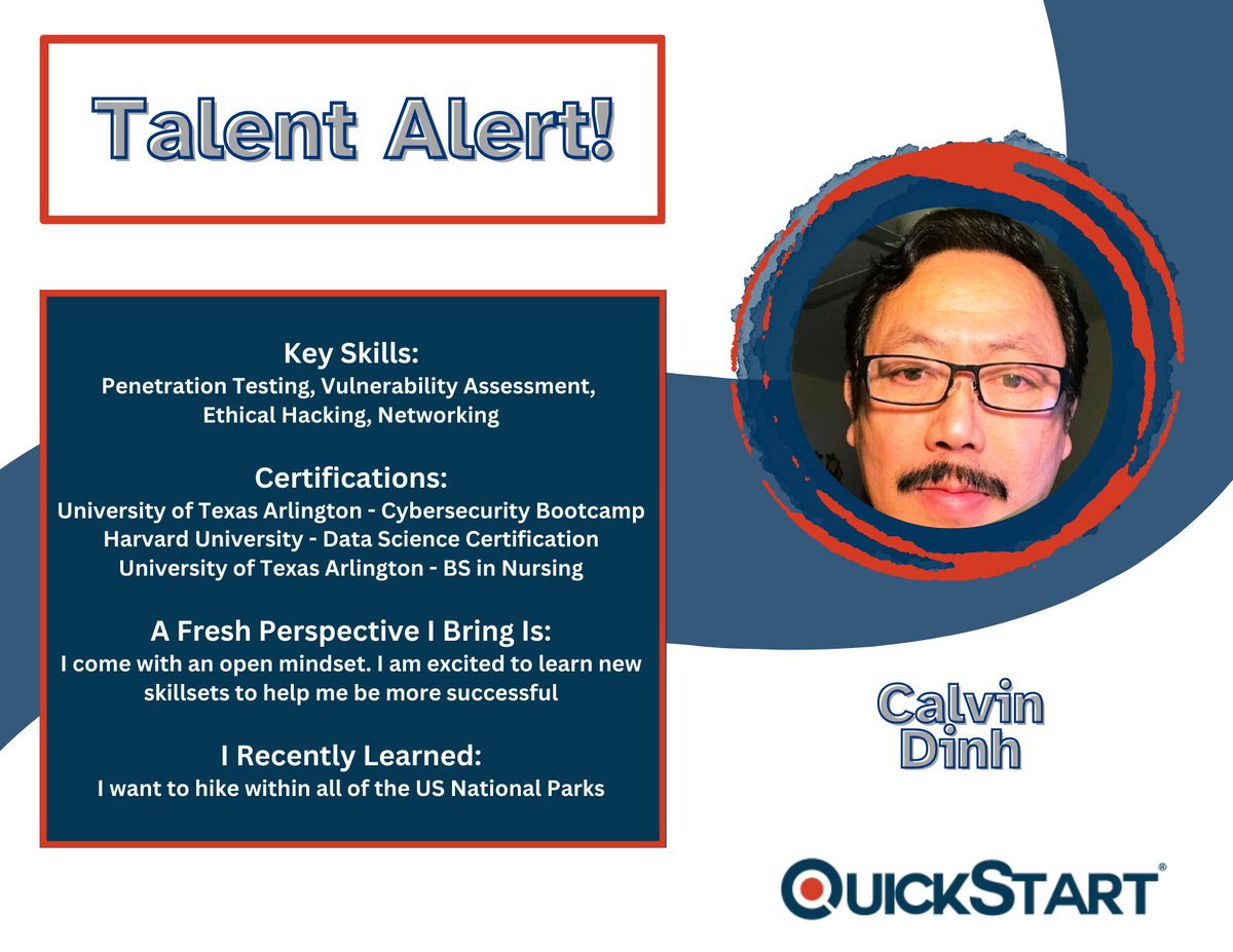 QuickStartIntel's tweet image. 🚨 Tech #TalentAlert 🚨 

Calvin Dinh: ow.ly/tRzi50PZMQM
Lesly Rosas: ow.ly/sXGU50PZMQL
Grace Mills: ow.ly/H4Rk50PZMQO
Mario Ferman: ow.ly/PGgz50PZMQP

Learn more about QuickStart bootcamps in our upcoming webinar: ow.ly/xUb150PZMQN 

 #nldmonth