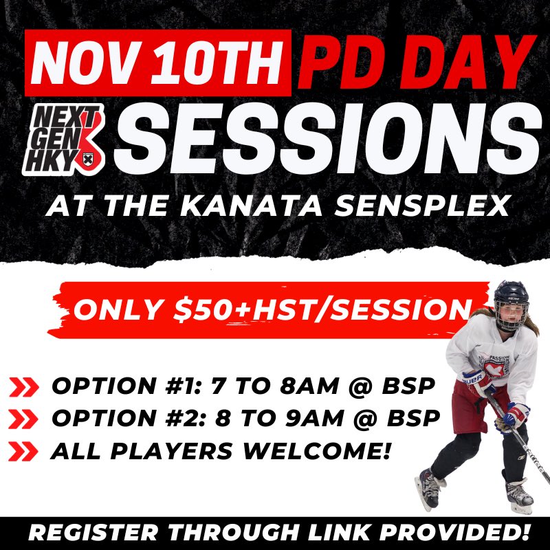 ➡️ NOVEMBER 10TH, PD DAY

OPTION #1: 7 to 8am @ Kanata Sensplex
OPTION #2: 8 to 9am @ Kanata Sensplex

🔗 docs.google.com/forms/d/e/1FAI…