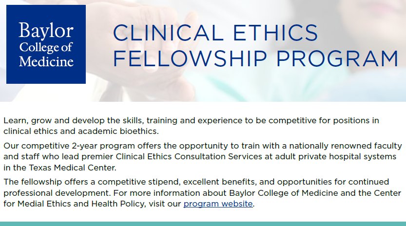 ~1 week left to apply to be our next clinical #ethics #fellow. Come join us! bcm.edu/academic-cente…