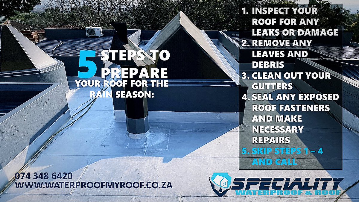 SpecialityCo's tweet photo. Leaking Roof?

No More Drips💧No More Leaks 💦

      Contact Us Today.

🌍 https://t.co/YIJyr3R7AQ
📧 info@waterproofmyroof.co.za
📞 074 348 6420

#Pretoria #Centurion #Silverlakes #Springboks https://t.co/TxI18cwic4