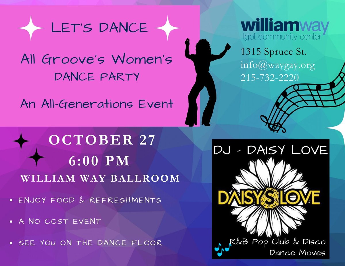 On October 27th at 6pm, William Way will be hosting an intergenerational dance celebrating and empowering women from all walks of life within the LBTQ+ community. The event is free and will have food and music. We hope you’re able to make it!