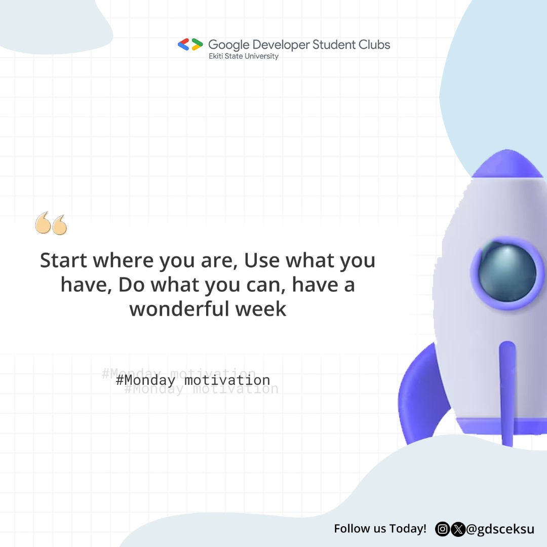 gdg_Eksu's tweet photo. We know EKSUITES are going through at the moment๐ญ
In light of this DIGITAL TRAINING palava imposed on us, We wish you a wonderful week, however it presents itself ๐ฅบ
#MondayMotivation #gdsceksu #eksudigitaltraining #eksuites https://t.co/olnMvuqzIq