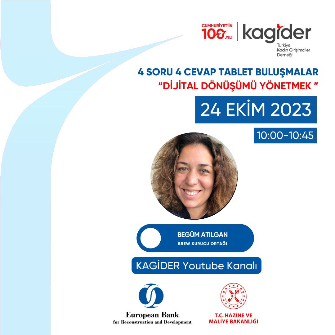 BrewInteractive's tweet photo. Our co-founder and CEO, Begüm Atılgan, will discuss "Managing Digital Transformation" at the @kagider  "4 Questions 4 Answers Tablet Talks". She'll engage with #entrepreneurs and those on the brink of starting their own ventures  tomorrow! https://t.co/NEnq9WclxI https://t.co/pLz68TNpqj