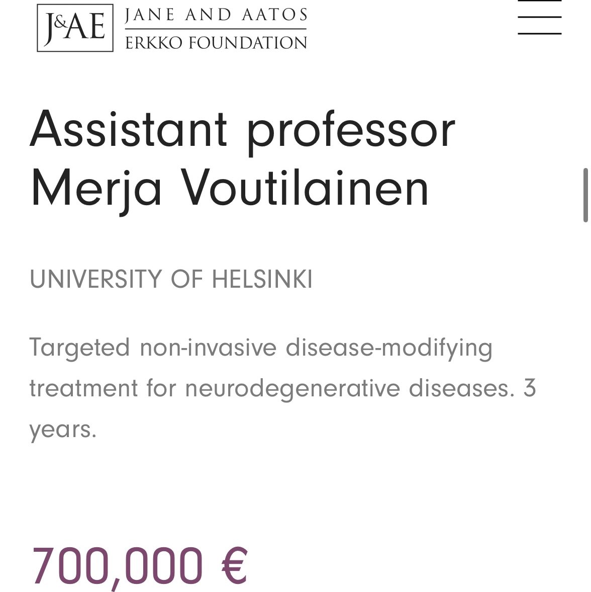 Fantastic news from Jane and Aatos Erkko Foundation. Thank you for the significant and really important support for our research #jaes <a href="/helsinkiuni/">University of Helsinki</a> <a href="/saatiotrahastot/">Säätiöt ja rahastot - Stiftelser och fonder</a> <a href="/LifeSciHelsinki/">Life Sciences University of Helsinki</a> #FTDK #ALS #Parkinson’s disease