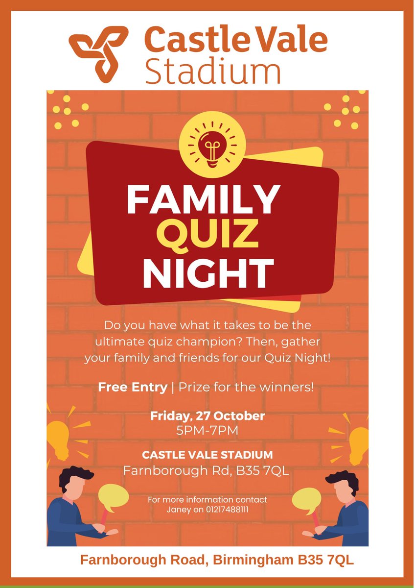 Come along to our Family Quiz Night. All ages welcome!