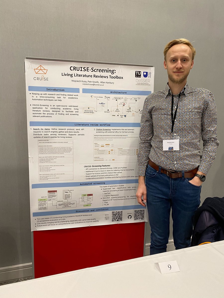 Great to see <a href="/WojciechKusa/">Wojciech Kusa 🇪🇺🇺🇦</a> presenting his work on developing a Living Literature Reviews Toolbox in the demo presentation session <a href="/cikm2023/">ACM CIKM 2023</a> today. 👏👏

Preprint here: arxiv.org/pdf/2309.01684…