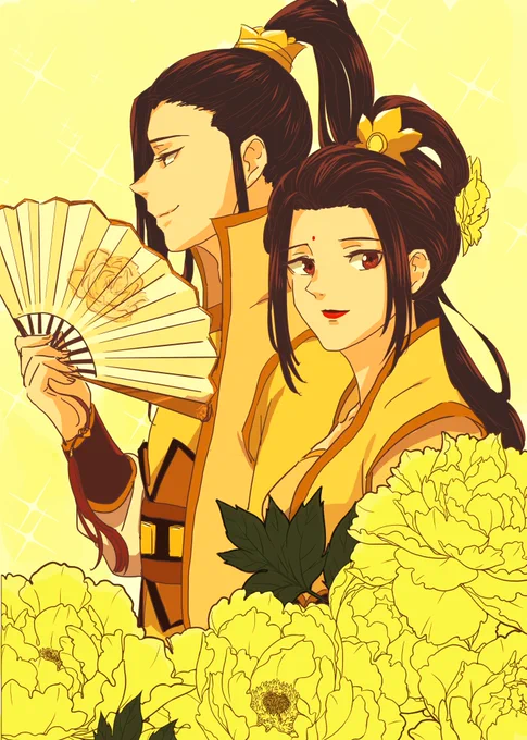 金氏夫婦アンソロで描かせて貰ったもの(※アンソロはモノクロ) 善のポニテが夫人の後ろ毛かと思ってしまう(紛らわしい)