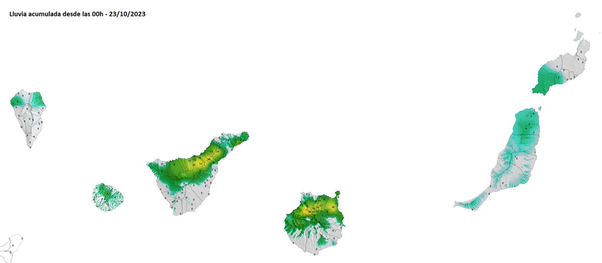 Las precipitaciones de hoy en #Canarias se han producido durante la madrugada y la mañana de hoy. Junto con las de ayer, conforman el episodio de precipitaciones asociada a la #BorrascaBernard