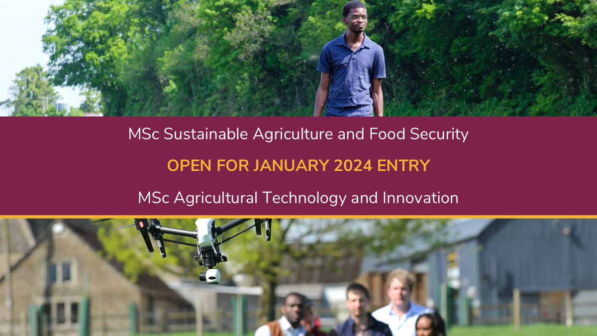 RoyalAgUni's tweet photo. There is a January 2024 intake for our MSc Agricultural Technology and Innovation and MSc Sustainable Agriculture and Food Security programmes. All info here: https://t.co/nQ0NiuCnLe #studyabroad #masters https://t.co/IA1oOcQZfJ