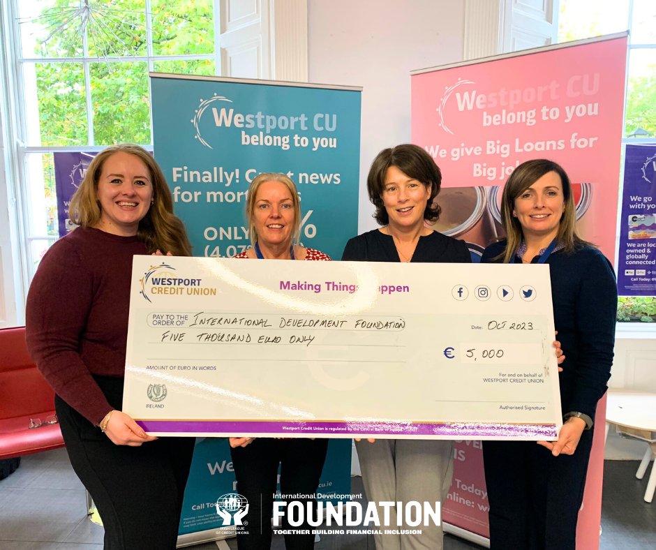 Credit unions are all about "People helping people". Thank you to Westport Credit Union for your donation and ongoing support of the Foundation.

Please click bit.ly/Foundation2023… if your credit union wants to donate to our work.

#creditunions #financialinclusion #thankyou