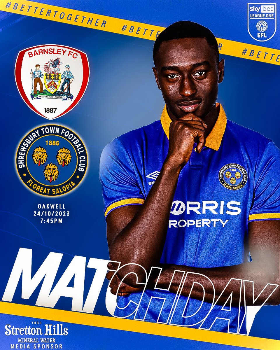 MATCHDAY 🤩 🕢 7:45pm 🆚 @BarnsleyFC 🏟️ Oakwell 🔷🔶 #Salop