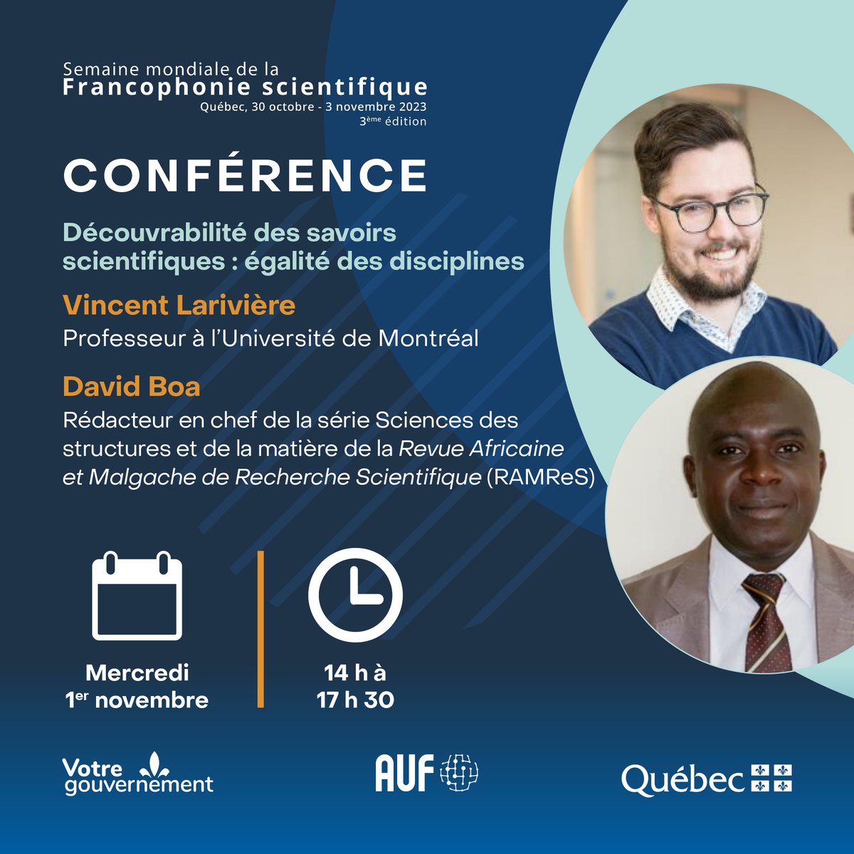 Ens_supQC's tweet photo. #SMFS2023 | 𝗔̀ 𝘃𝗼𝘀 𝗮𝗴𝗲𝗻𝗱𝗮𝘀! 
⏰ 1er novembre 2023 dès 14 h
Regardez nos tables rondes sur la découvrabilité culturelle et scientifique des contenus francophones sur notre page Facebook.
𝗣𝗼𝘂𝗿 𝗽𝗹𝘂𝘀 𝗱’𝗶𝗻𝗳𝗼𝗿𝗺𝗮𝘁𝗶𝗼𝗻 : https://t.co/9YDeMKazfN https://t.co/EITlxKx2Oc