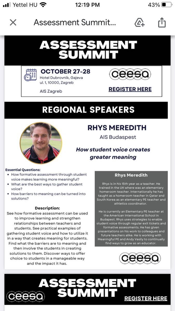 RhysMeredith23's tweet photo. Excited to be presenting at the @CEESAorg Assessment conference sharing my work on formative assessment and student voice. @meaningfulPE @andyvasily #PhysEd https://t.co/l0PqFHEg2n