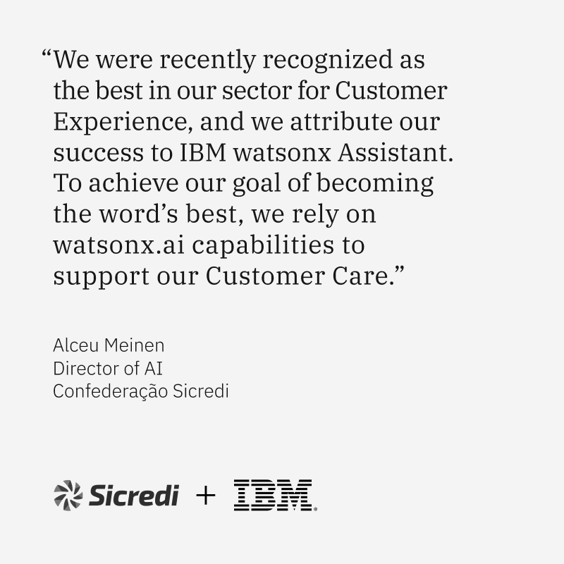 IBM's tweet photo. Just ask our clients: software development company, FYI (Focus Your Ideas) and financial cooperative, Confederação Sicredi. See how you can use watsonx for that