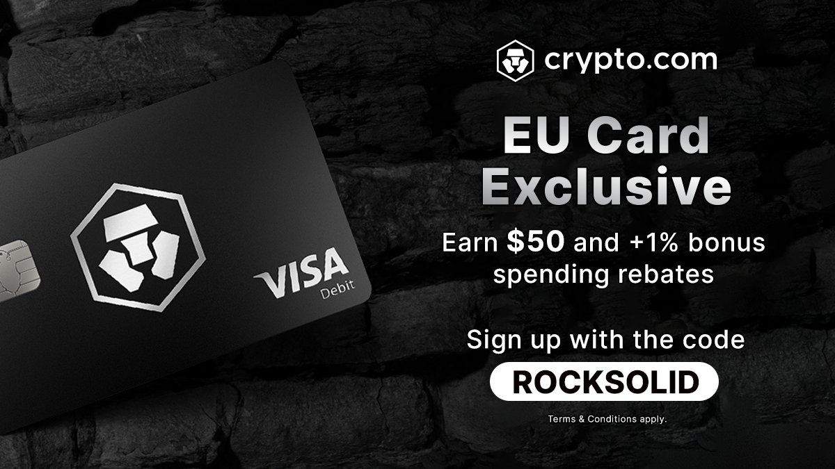 We've got something special for new Crypto.com Visa Card signups in the EEA 🇪🇺

For a limited time, score US$50 of CRO and a bonus 1% rebate on your spending when you sign up and apply for a Crypto.com Visa Card💰

Learn More: crypto.com/events/eu-rock…