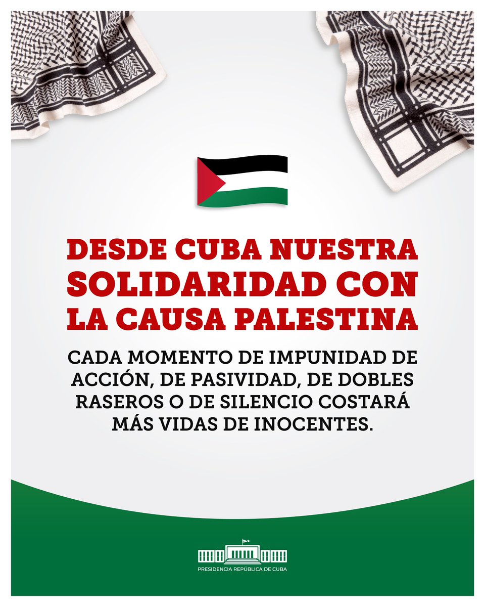 Desde #Cuba nuestra solidaridad  con la causa palestina.

Ayer lo reafirmé en el encuentro de Palenque: condenamos el genocidio que ejecuta Israel contra el pueblo palestino, una vergüenza para la humanidad que debe cesar.

#FreePalestine