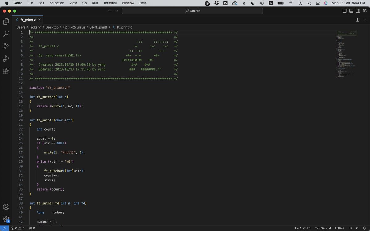 jacksng's tweet photo. I am restarting #100daysofcode again as of today. I have been accepted into 42SG @sutdsg , and I want to make it a personal commitment to commit codes daily and to document my journey. Right now, I am trying to create my own printf() in C.  #Day00 https://t.co/dvu1CEJhxH