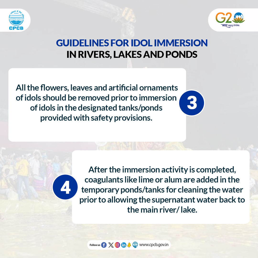 CPCB_OFFICIAL's tweet photo. Follow the #CPCBguidelines for #IdolImmersion and enjoy the festivals in an eco-friendly way.
Read the guidelines thoroughly here: https://t.co/QFpDmskBgE
#IdolImmersionGuidelines #Visarjan
@byadavbjp @AshwiniKChoubey @PIB_India @moefcc @mygovindia https://t.co/ciW3avL3Mn