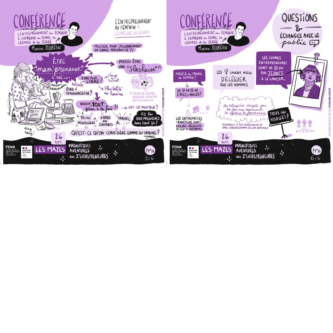 #conférence ✨Mardi 26 septembre nous avons célébré les 9 mois du réseau de femmes entrepreneures : Les Mazes, réseau du Bocage Bourbonnais.  

Pour immortaliser cette belle journée nous avons fait appel à la talentueuse <a href="/Pascaline_Liard/">Pascaline Liard</a> qui a réalisé ces magnifiques planches