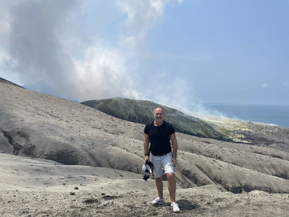 Awesome Geography day today!  Climbed up active volcano Krakatoa in Indonesia to get a fantastic view of its smouldering crater #GeographyTeacher #Krakatoa #Indonesia