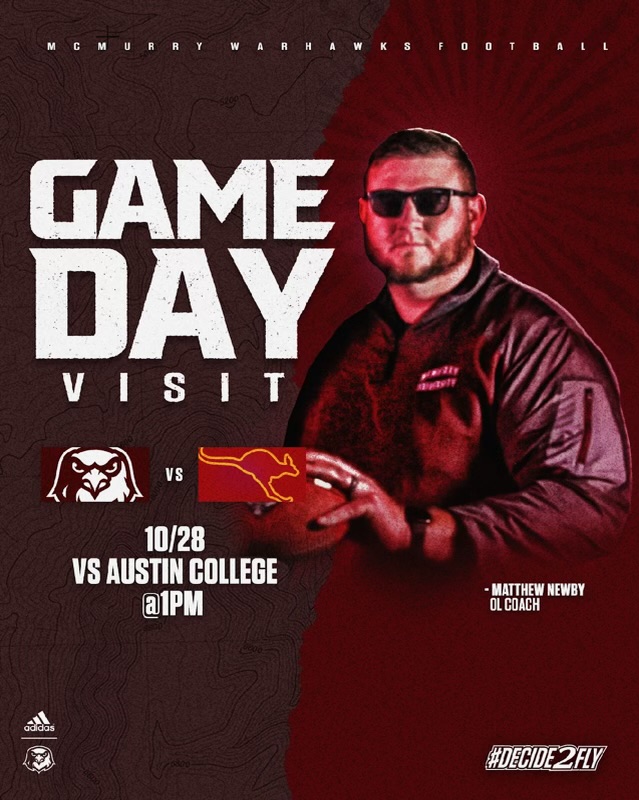 How about a once in a century type of Homecoming at McMurry!?
Recruits, come check us out vs. Austin College 1:00 PM @ Wilford Moore Stadium.

#WarHawksFAW
#Decide2Fly

<a href="/CoachNealMCM/">JORDAN NEAL</a>
<a href="/CoachSnyde/">Will</a>
@CoachBapMCM
<a href="/CoachStarkMCM/">John Stark</a>
<a href="/CoachRauMCM/">Mark Rau</a>
<a href="/CoachRCollins/">Coach Reed Collins</a>
<a href="/Coach_Watkins33/">Broc Watkins</a>
<a href="/CoachMNewby/">Matthew Newby</a>