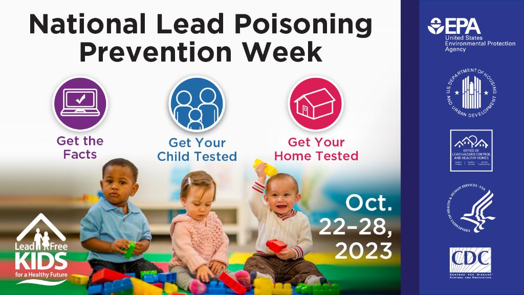It's National Lead Poisoning Prevention Week! #NLPPW2023 is dedicated to raising awareness about lead exposure and lead poisoning.  

All week long, @EPAChemSafety will be posting tips for preventing lead exposure. Make sure to follow them so you don’t miss out!  

#LeadFreeKids