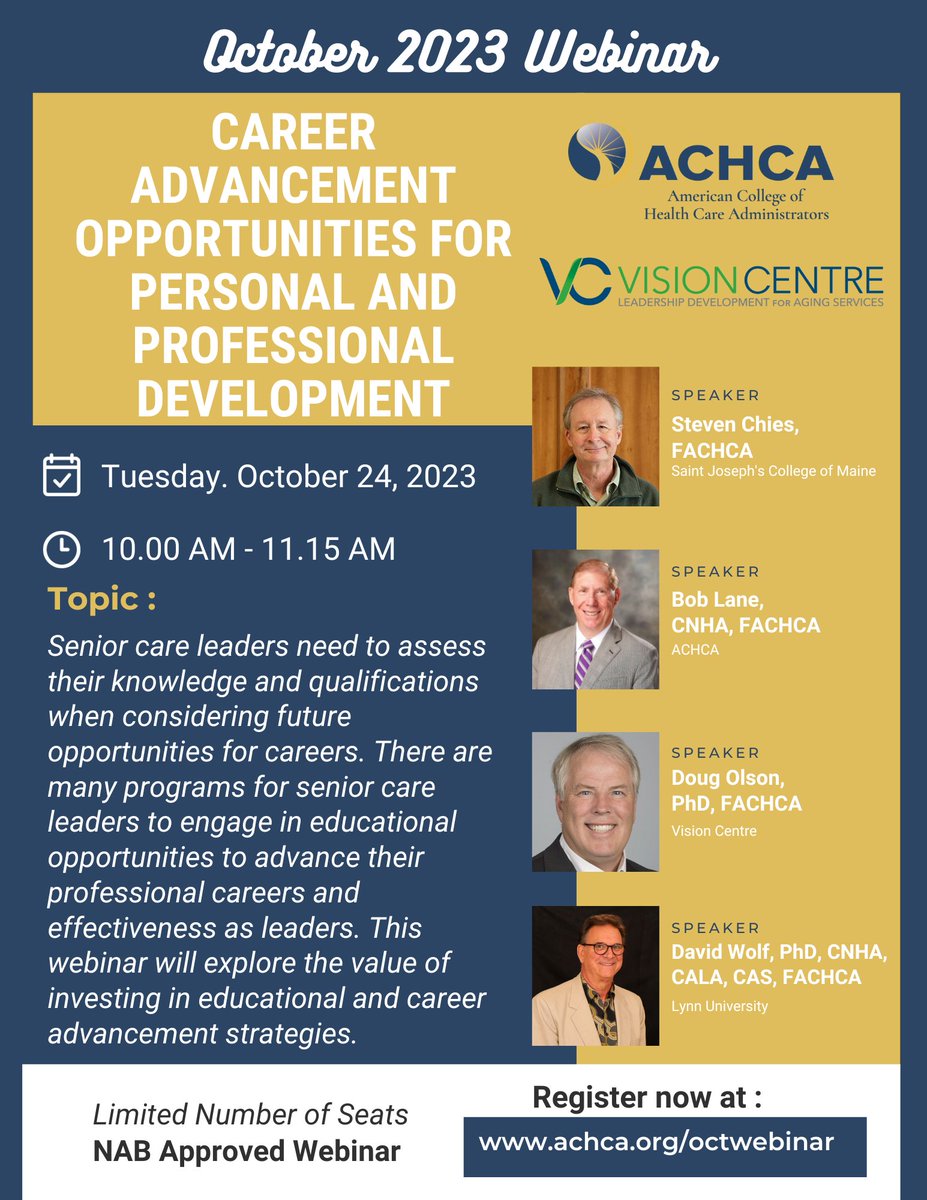ACHCA's tweet photo. Join ACHCA for the October webinar: Career Advancement Opportunities for Personal and Professional Development
Click the following link for additional information and to register for the event.  
https://t.co/xe08haisfJ https://t.co/rvgcPp8Wc8
