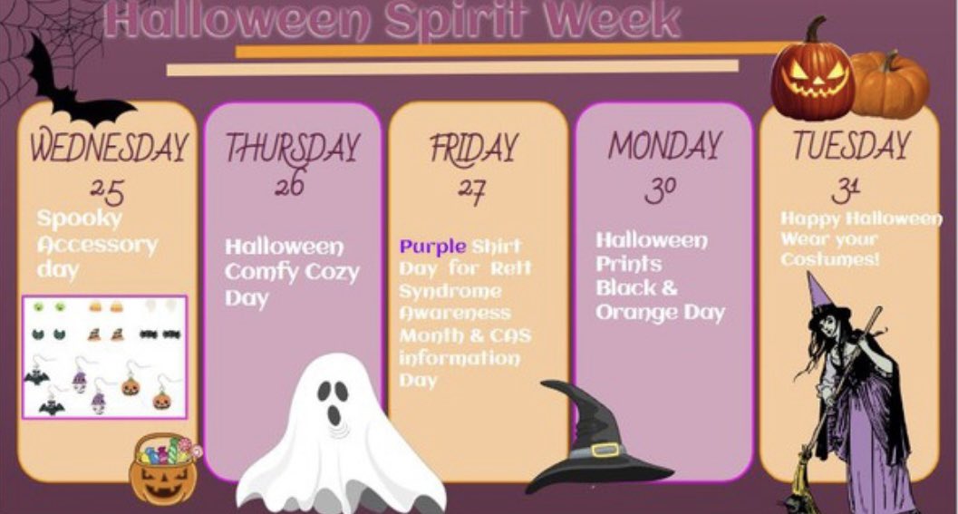 Wednesday, Oct. 25th is the start of the St Clare Halloween Spirit Week! 💜🎃👻🧡🖤