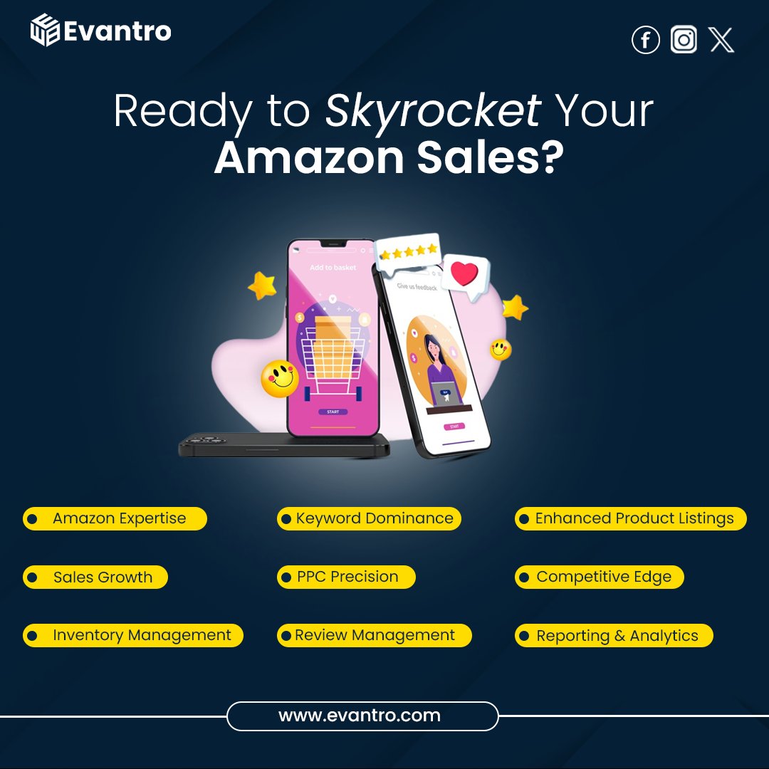 EvantroTech's tweet image. Ready to conquer the #Amazon #marketplace? Evantro&apos;s the way to go! Explore the benefits of choosing us for your Amazon #marketing needs. 

evantro.com

#Evantro #SalesBoost  #OnlineMarketplace #PPCManagement #affiliatemarketing #ecommerce #earnonline