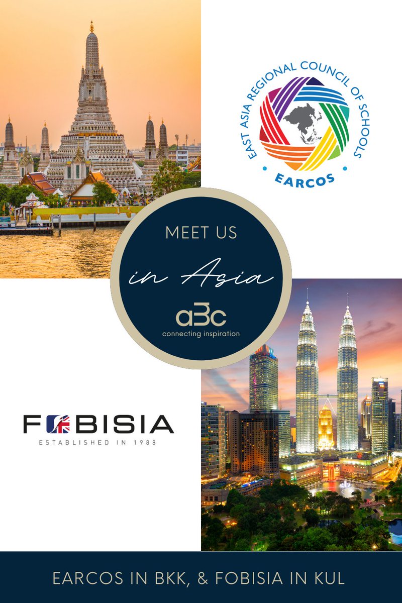 AMCEducation's tweet image. Were' excited for @EARCOSORG and @FOBISIA1 in coming days.
Looking forward to connecting with our clients and friends again.
🌆 🇹🇭 EARCOS: Shangri-La Hotel, Bangkok, 26-28 Oct
🌆 🇲🇾 FOBISIA: Shangri-La Hotel, Kuala Lumpur, 3-5 Nov
#ConnectingInspiration