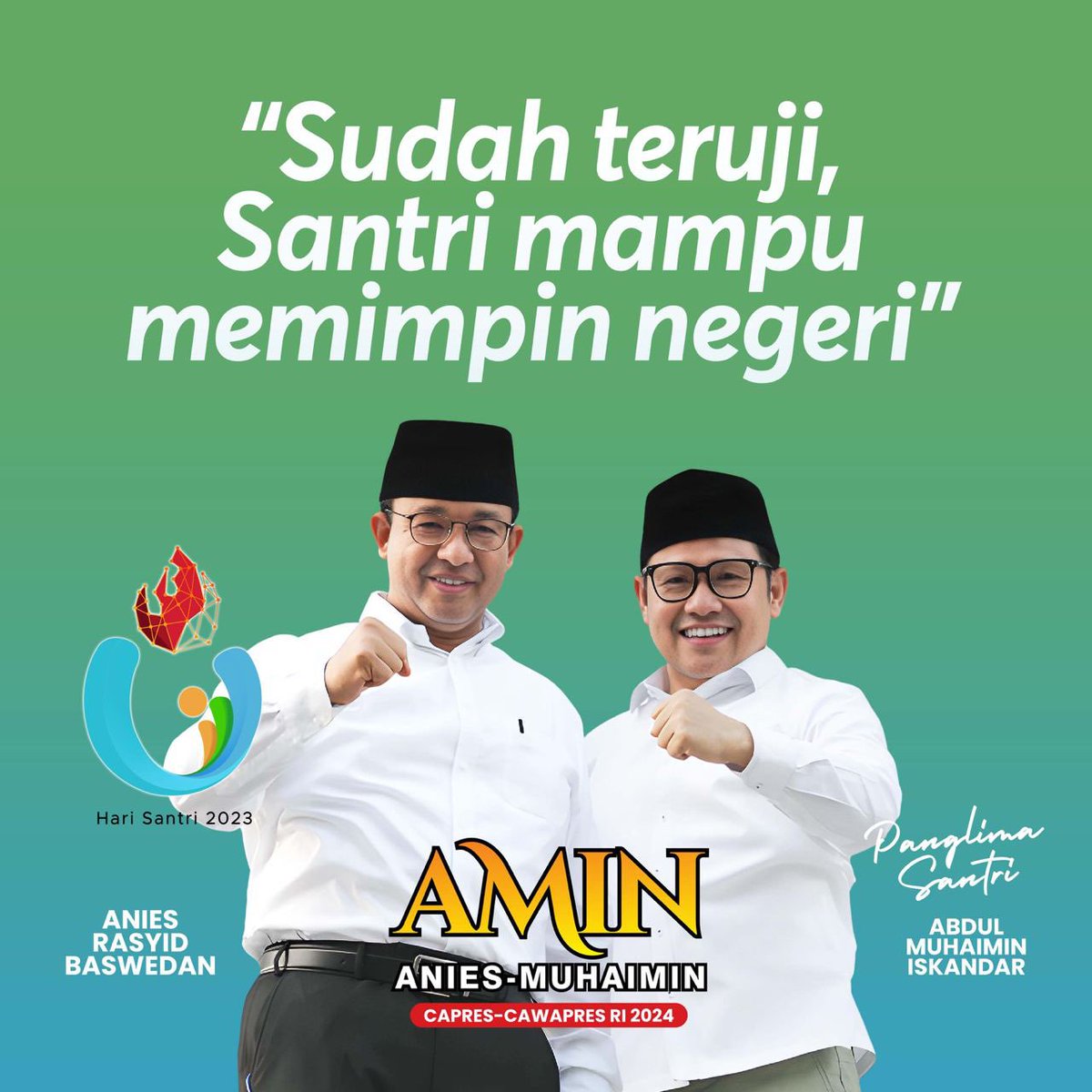 riansprtn's tweet photo. Dari santri untuk Indonesia.

#AMINPaslonSantri 
#AniesMuhaimin2024 
@cakimiNOW @DPP_PKB https://t.co/AiPUzivRPf