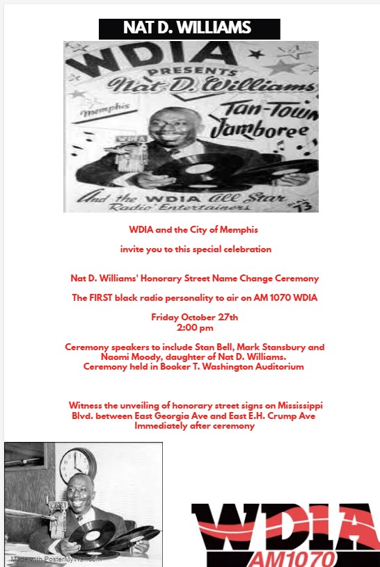 ClassicMemphis's tweet photo. We're looking forward to seeing trailblazing DJ Nat D. Williams receive his own street Friday, October 27th at 2pm. Learn more about him here, https://t.co/zNnLwOYgaU. #wdia #blackradio #blackhistory https://t.co/bjReK8IfDb
