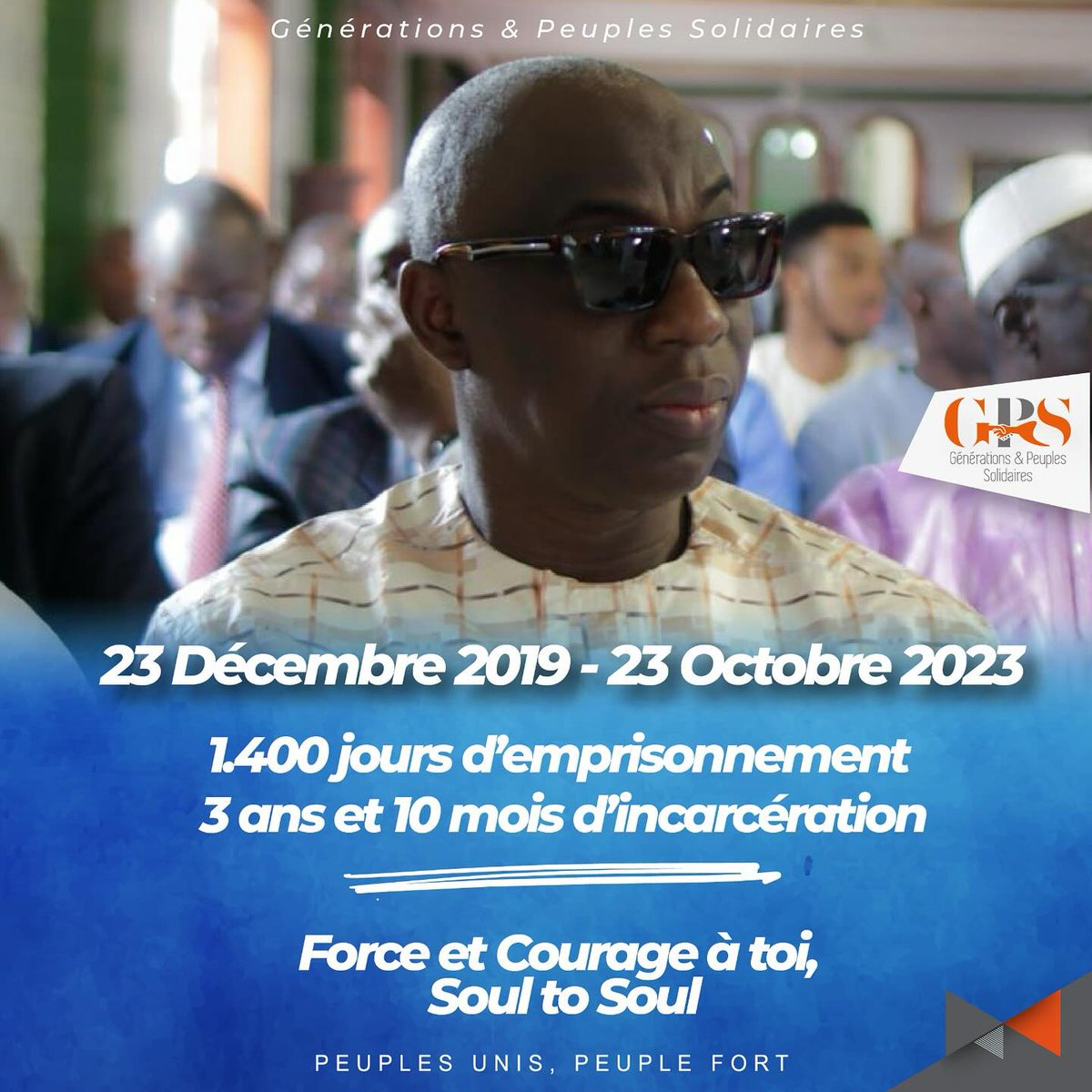 GKS_TV's tweet photo. Arrêté le 23 décembre 2019 au siège de GPS, en compagnie de plusieurs autres cadres du Mouvement, Koné Kamaraté Souleymane dit Soul To Soul croupit en prison depuis 1.400 jours.
Soul To Soul, Force et Courage à toi. Dieu fera ! https://t.co/TMu5zAwmQm
