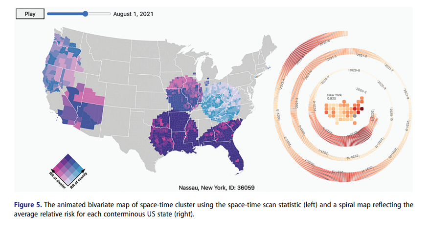 cartographyGIS's tweet photo. New paper! Yu Lan and our very own @ericdelmelle present a web-based analytical framework for
the detection and visualization space-time clusters using the example of COVID-19. Check out their #openaccess paper and web app! https://t.co/wrortorJIu #gischat https://t.co/Lpov5JNIa7
