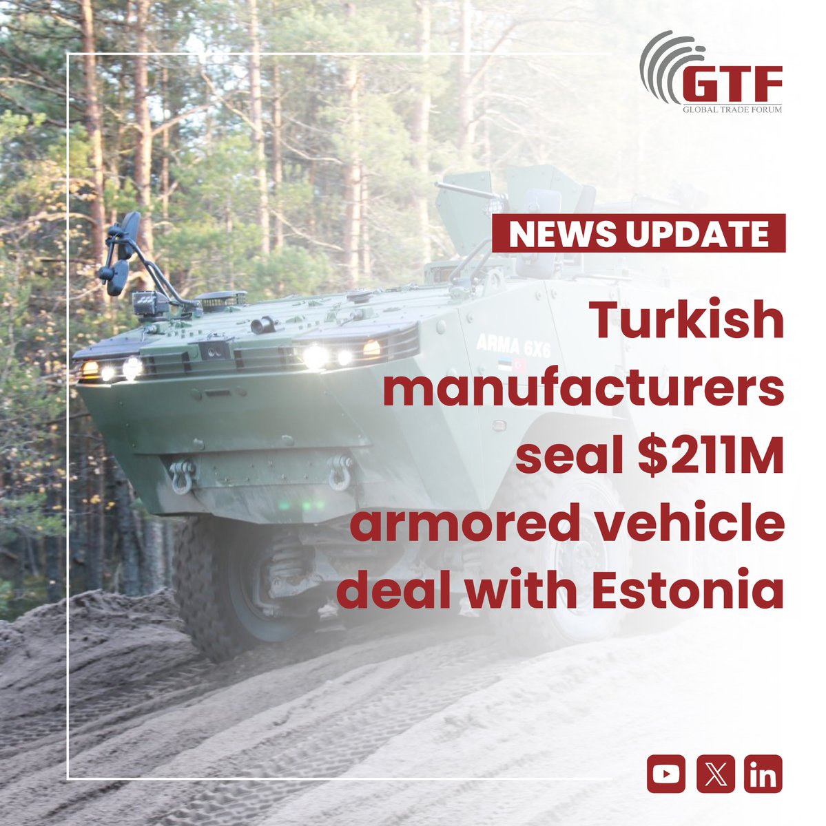 Turkish vehicle manufacturers Otokar and Nurol Makina signed a contract with Estonia for the provision of 230 armored vehicles valued at approximately 200 million euros on Wednesday. 

#Otokar #NurolMakina #Estonia #ArmoredVehicles #ContractSigning #gtf #globaltradeforum