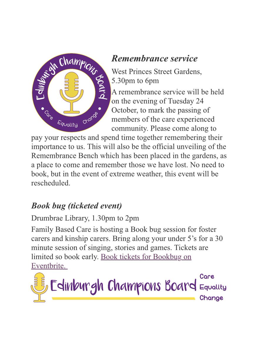 It is care experience week! We are so excited there is so many things going on around Edinburgh this week here is what is on for tomorrow! We hope you can attend Remember the maker challenge is on all week so if you would like a pack let us know 💜#CEW23