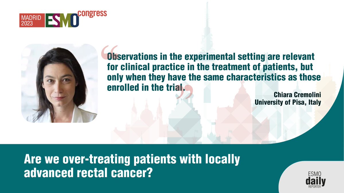 #ESMO23: Can we avoid preoperative (chemo)radio in locally advanced #RectalCancer? Controversy session, @ChiaraCrem1: PROSPECT results must be interpreted vs detailed disease features. #ESMODailyReporter #CRCSM #GICancer 📌ow.ly/oSZo50PZFAY