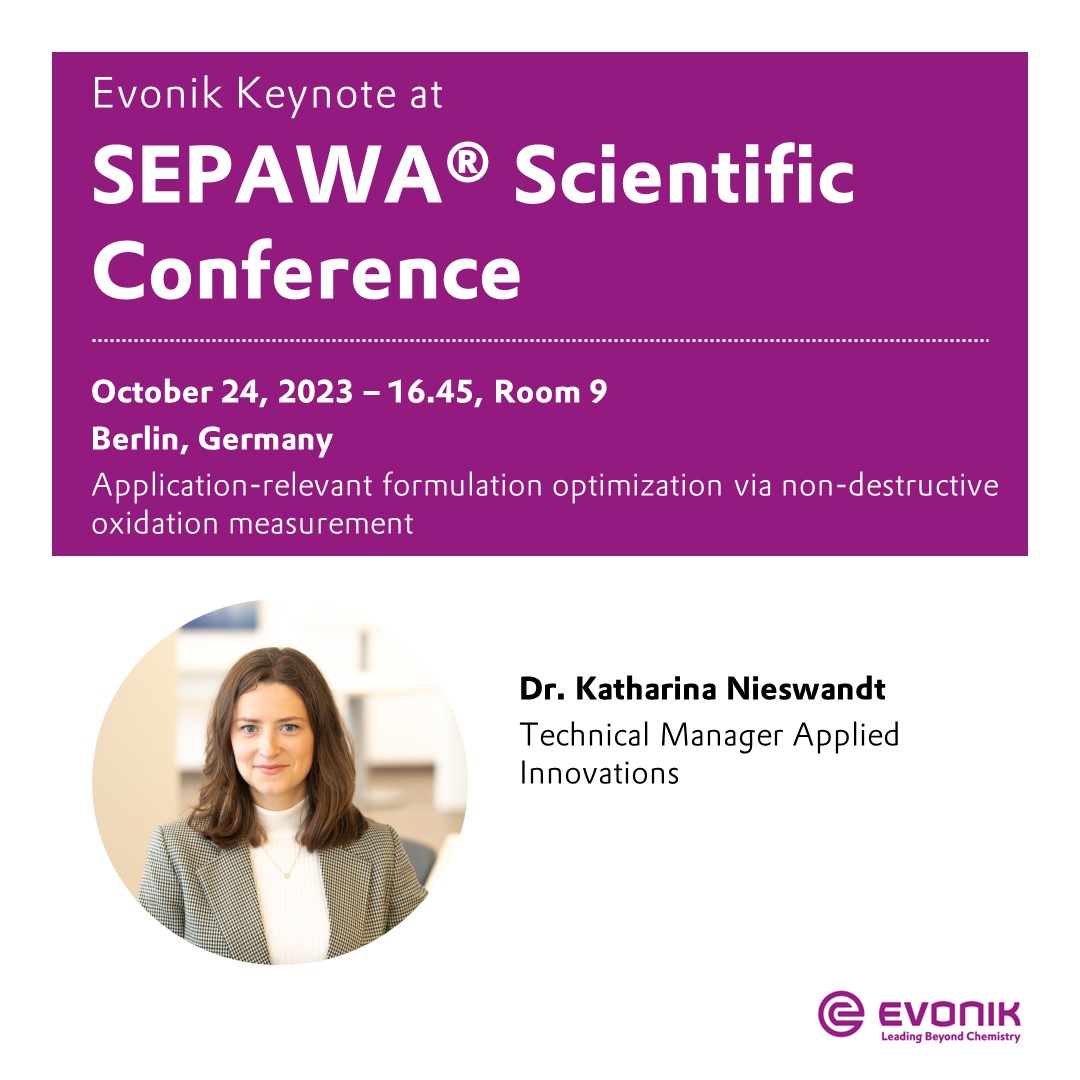 We are participating tomorrow at SEPAWA® Scientific Conference with our expert Dr. Katharina Nieswandt, presenting "Application-relevant formulation optimization via non-destructive oxidation measurement"! 

Join us there at 16:45, room 9.