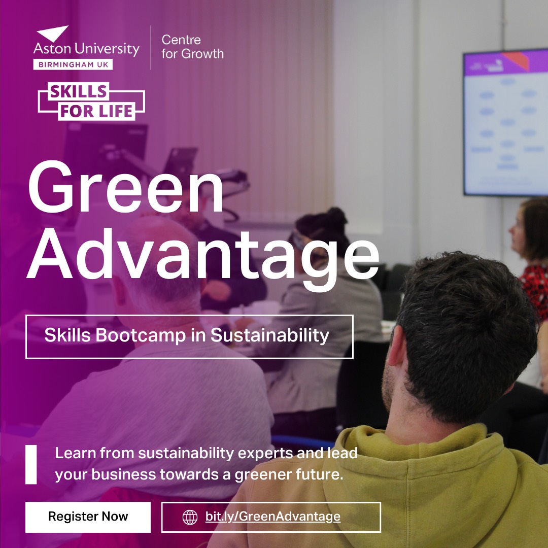 Enhance your career with @AstonGrowth's 12-week Green Advantage course! Tailored for business leaders, it offers online sessions, workshops, and 4 hours of personalised coaching. Empower your sustainable journey - apply for November 2023 now at #GreenAdvantage! 🌿🚀