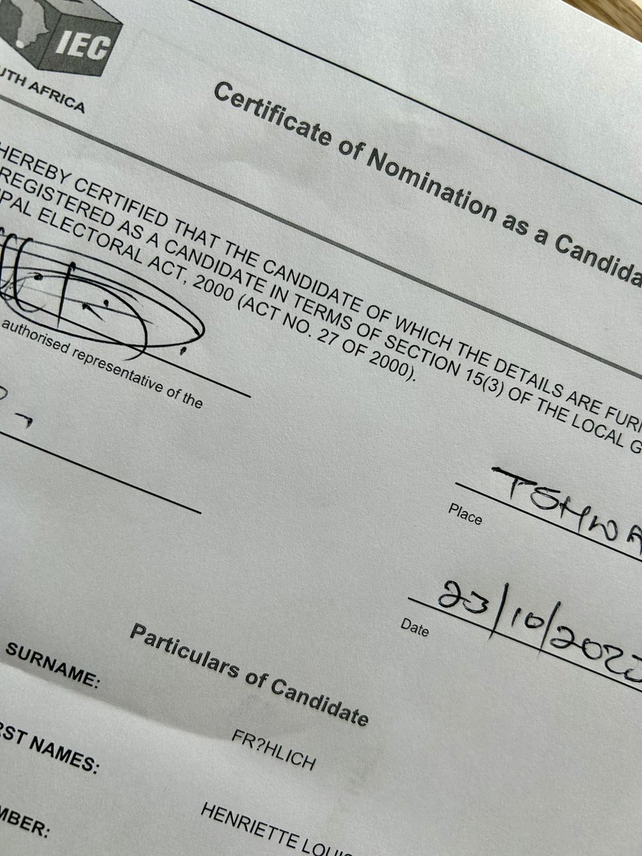 henriettefroh's tweet photo. At @IECSouthAfrica office in Pretoria to sign a certificate of nomination as ward candidate for the by-election in Ward 64 on 8 November. The voter’s roll has been closed, &amp; party list is still pending. Should be finalized by midnight tonight. #ward64byelection #LetsfixOurWard https://t.co/Ii435QAKun