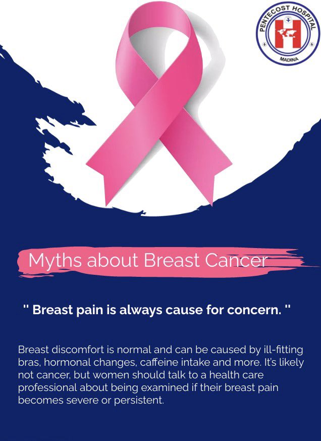 Embrace a new week with knowledge, not myths! 💕 Let's bust the myths around breast cancer together. Early detection saves lives. Get screened today! 💪 #BreastCancerAwareness #NewWeekNewHope"
#PHM 
#PentecostHospitalMadina