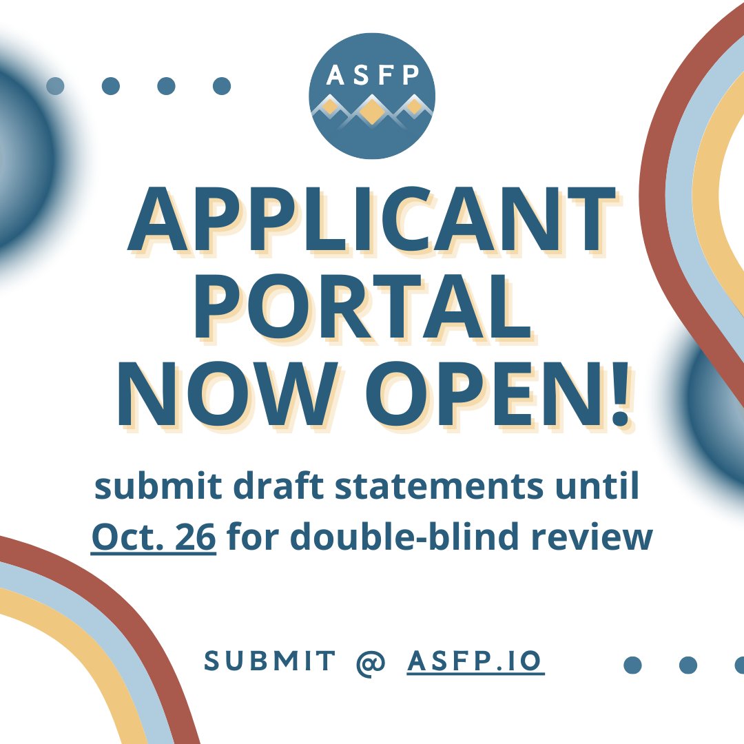 ✨ APPLICANT PORTAL IS OPEN! ✨ Submission link: asfp.io/applicants/sub… Submit psych PhD statement drafts by Thursday October 26 and get fast and free feedback from experts!