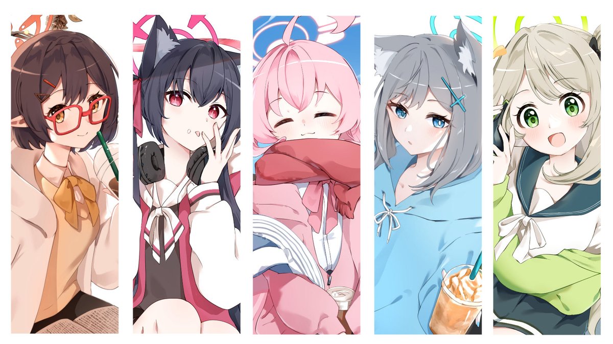 shiroko (blue archive) multiple girls animal ears headphones grey hair halo green eyes scarf  illustration images