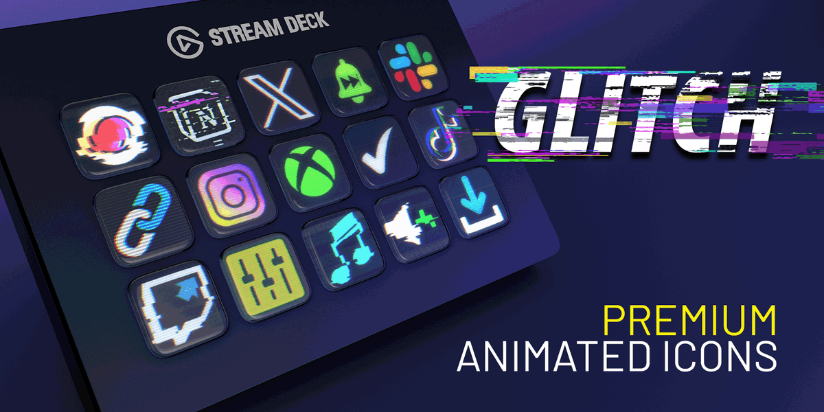 Glitch Premium Animated Icons for your @elgato Stream Deck device 492 Glitch-style premium set of animated icons. 246 'Clean Glitch' icons and 246 'Worn-Tape' style icons, plus 492 static icons. Features designs for many of the popular apps and software and a large selection…