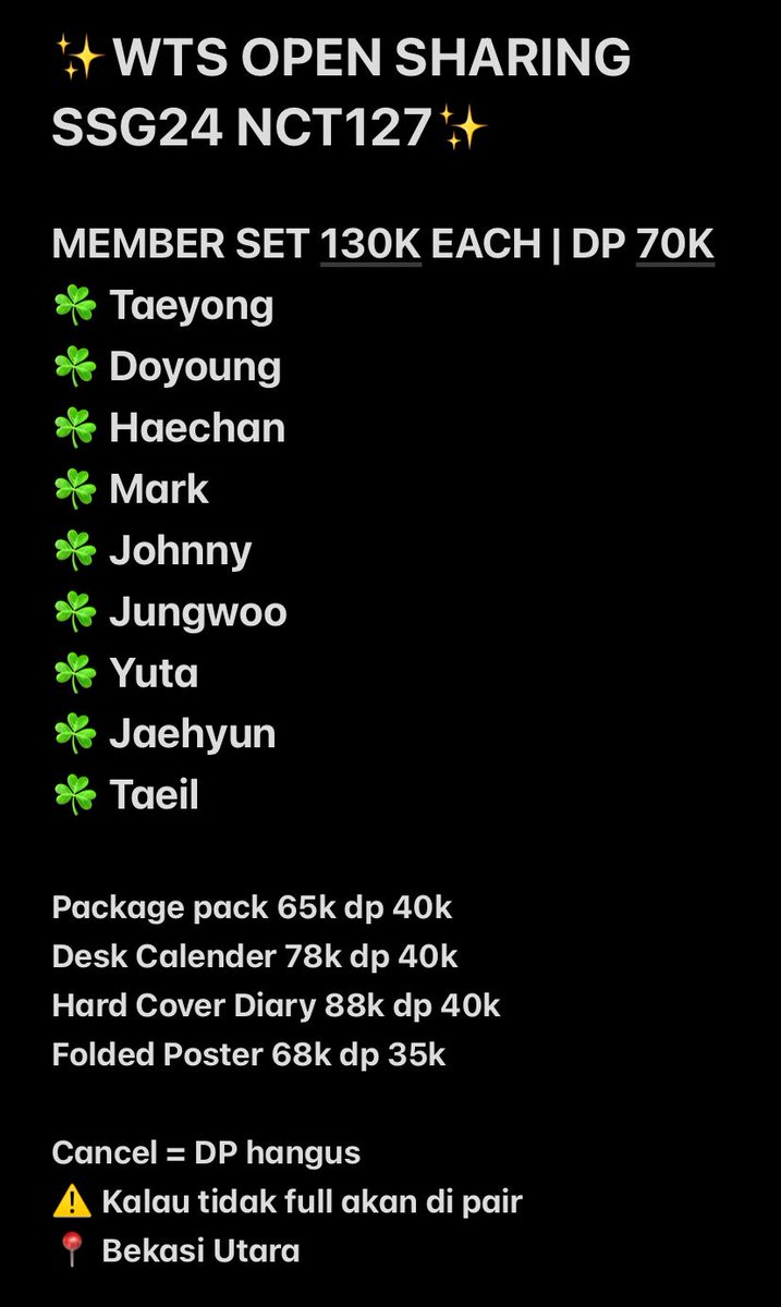GObyJery's tweet photo. OPEN SHARING SSG24 NCT DREAM, NCT 127, WAYV

‼️PRICE ON PICT‼️

*kalo tidak full wajib pair.

avail all member✅
dom Bekasi
DM for order https://t.co/FHLgFb5fQN