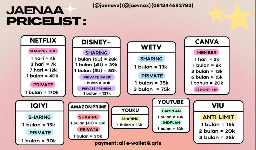jaenavx's tweet photo. hi all! aku open order for all aplikasi premium~💐 silahkan chat buat ketersediaan stok— tysm🙆🏻‍♀️💗

♡ testi https://t.co/wSqF4hb2C6
🗳️ payment all e-wallet &amp; qris
☎️ order dm or https://t.co/eM3IHnkdYI 
#zonauang #zonaba #zonajajan https://t.co/p6QYqiVQgM