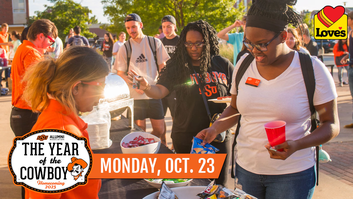 OKStateAlumni's tweet photo. Tailgates aren’t just for Saturdays!

🤠 Homecoming Student Tailgate
🕔 5-7 p.m.
📍#OKStateAlumni Center
🌮 Free food and goodies from @DirtyCurtyDogs, Del Taco, Red Bull, HTea0 and @LovesTravelStop!

🔗 https://t.co/dSbPBEY7lg
#okstatehc #okstate #GoPokes https://t.co/ph787tdI7V