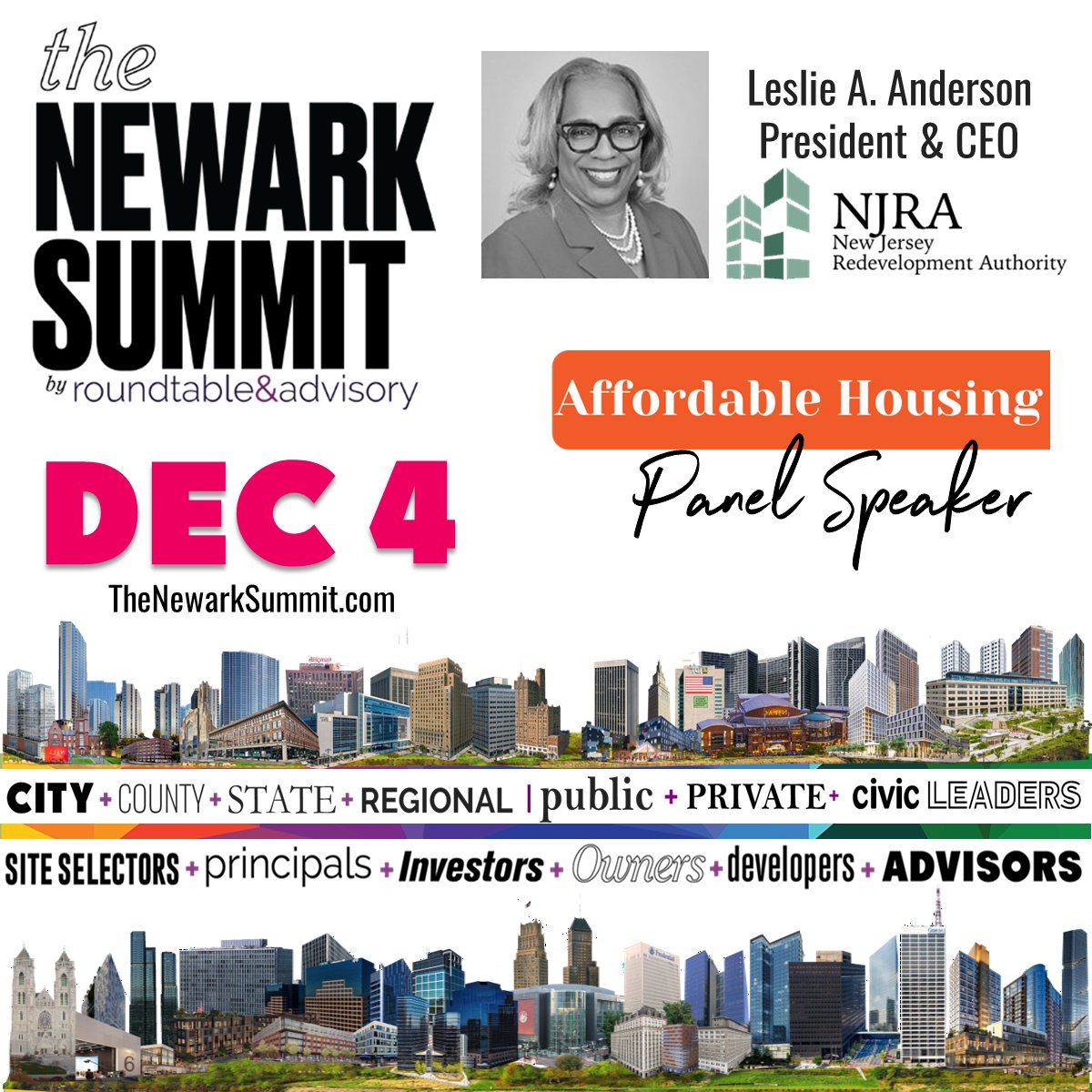 Join NJRA President and CEO Leslie A. Anderson at The Newark Summit on December 4, 2023.  She will serve as a panelist on the Affordable Housing Panel. Join The Newark Summit at thenewarksummit.com #TheNewarkSummit