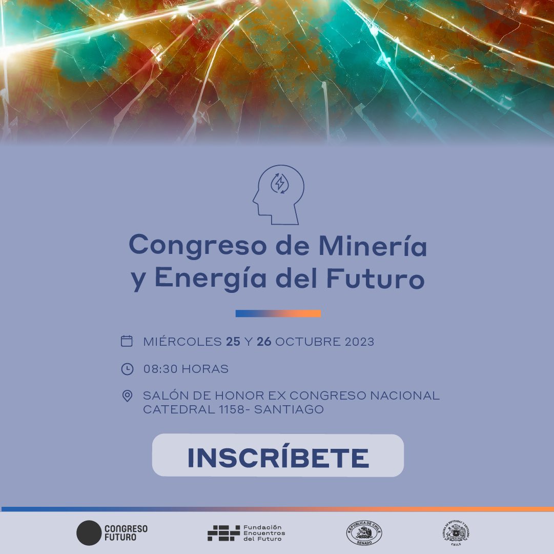 Este miércoles 25 y jueves 26 Nov. no se pierdan este encuentro!!
Inscripciones en el link!
#congresofuturo
mineriaenergia.congresofuturo.cl
