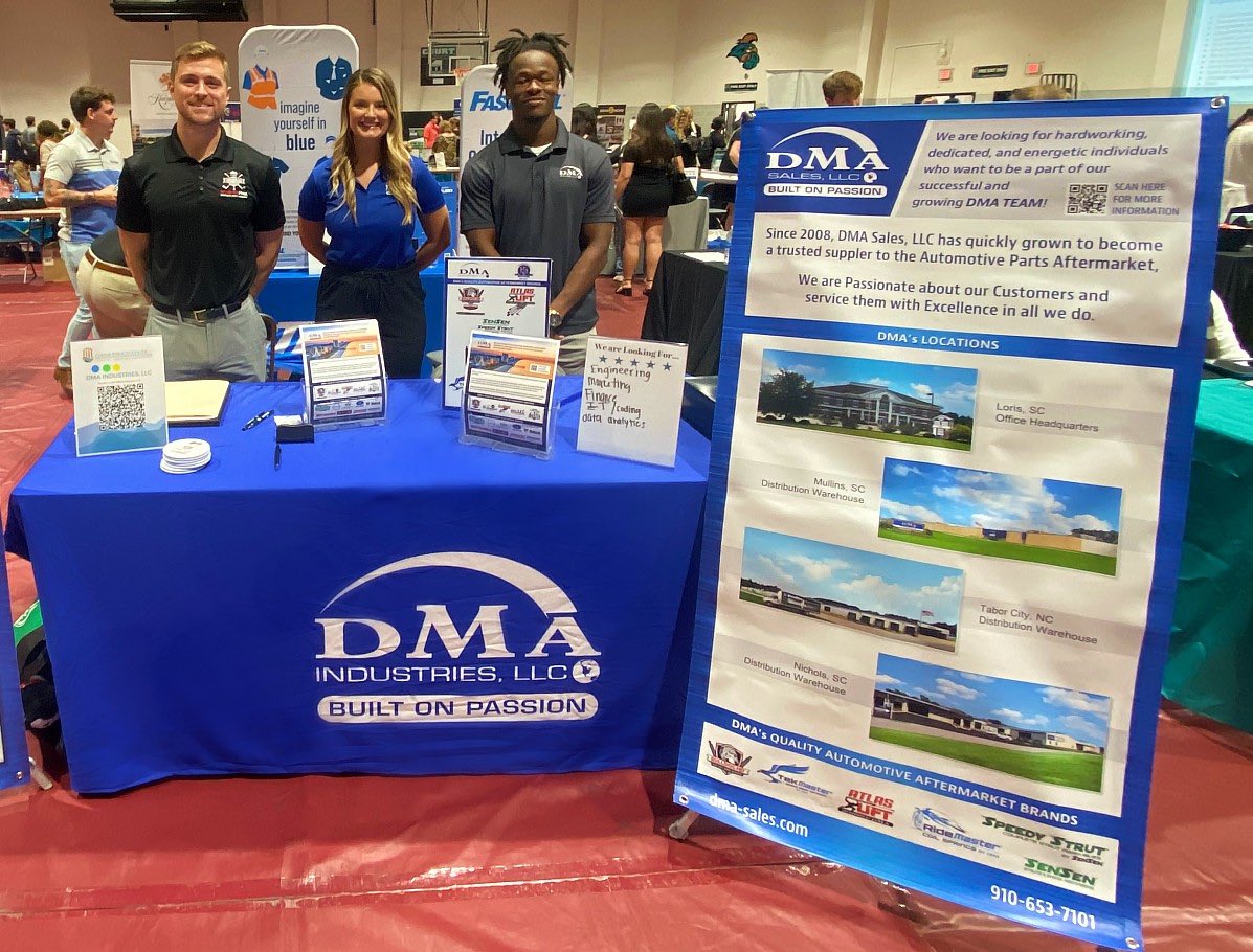 DMASalesLLC's tweet photo. A few of our team members proudly represented DMA at the #Coastal Carolina University Career Fair, an opportunity to connect with potential future stars among @CCUChanticleers alumni, students, and faculty. Join our team: https://t.co/N77npKebj5 #jobseekers #SCjobs https://t.co/mloPYdCaLT